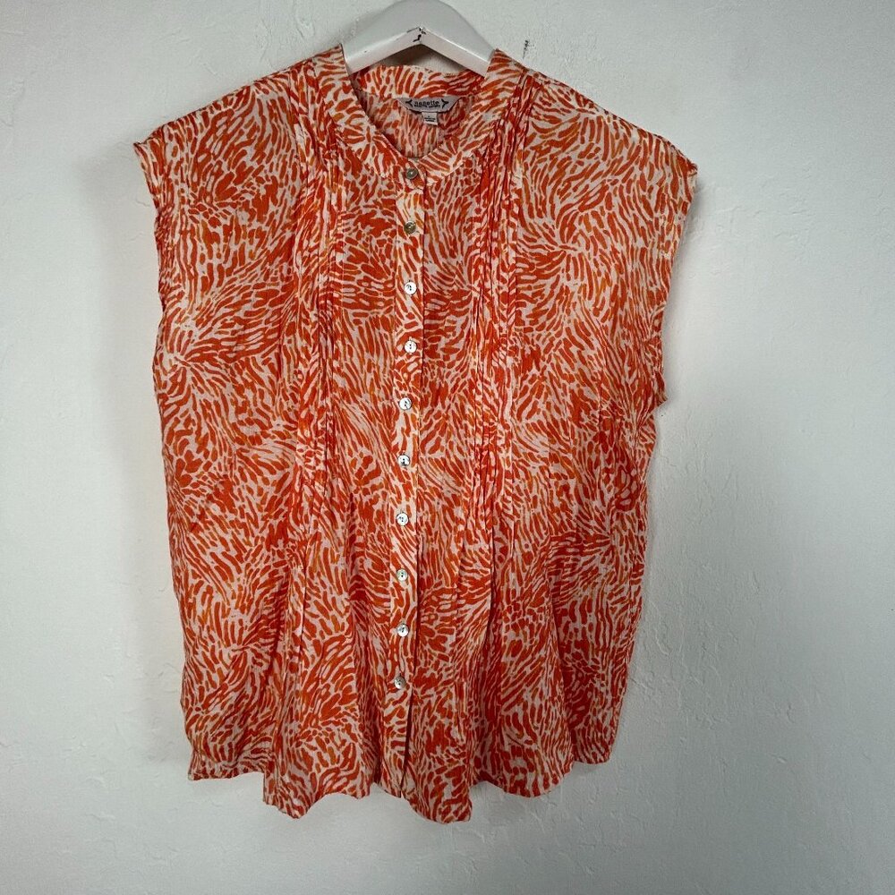 Nanette Lepore Womens Cap Sleeve Button-Down Blouse Medium Orange Animal Print